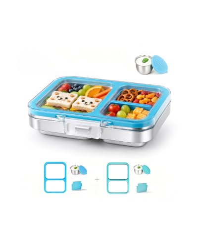 Leak-Resistant 18/8 Stainless Steel Bento Lunch Box Kids 7+ and Adults Blue