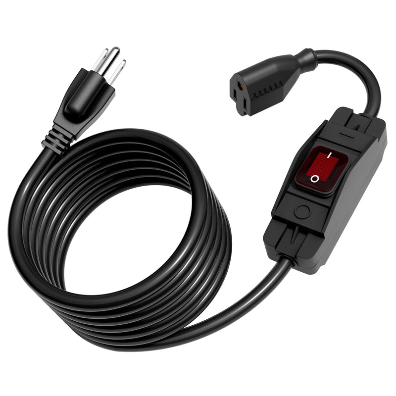 10FT Extension Cord with Switch, Outdoor Waterproof On Off Switch Near Receptacle, 14AWG 3-Prong Grounded SJTW Power Cord, Heavy Duty 15A 125V for Lights and Equipment 10FT