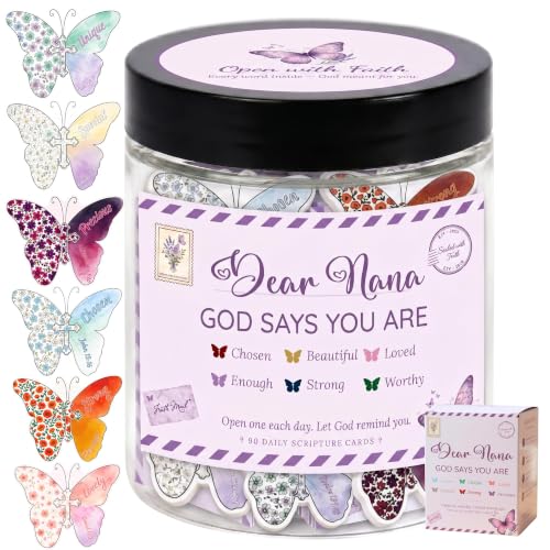 Dear Nana Gifts – 90 Daily Scripture Cards in a Jar – God Says You Are Christian Gifts for Grandma – Bible Verse Affirmation Cards – Religious Faith Gift for Nana Birthday, Mother's Day, Christmas A. Dear Nana