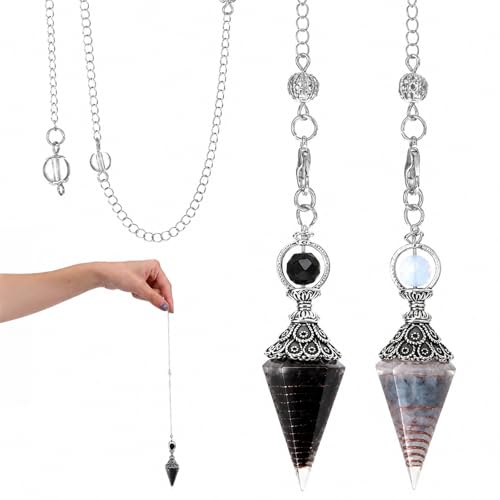 Sibba Natural Aquamarine Black Obsidian Crystal Pendulums, Pendulum Crystal