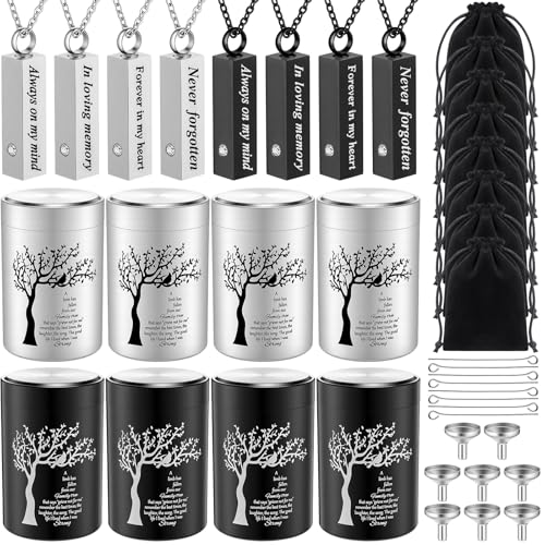 Junkin 8 Sets Urn Necklace for Ashes Kit Small Cremation Urns, 3 Inch