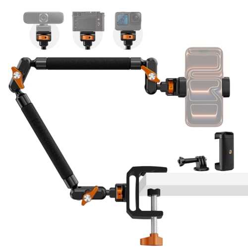 K&F CONCEPT 22" Magic Arm with Desk C-Clamp, Overhead Desk Camera Mount 22" Magic Arm with C-Clamp