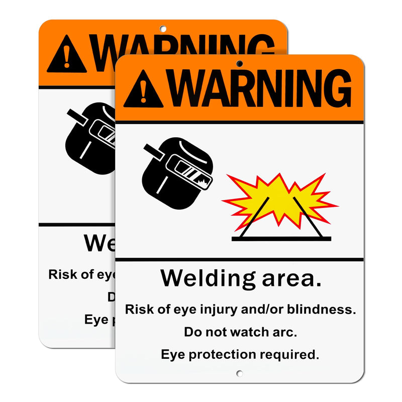 2 Pack Warning Welding Area Sign - 9 x 12 Inches Eye Protection Required Welding Safety Sign Vertical Weatherproof Aluminum Material for Welder Construction Site Industrial Warehouse