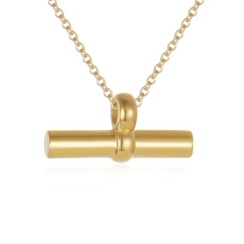 Ashes Necklace For Women Stainless Steel Minimalist T Bar Cremation Urn Jewelry Hold Loved Ones/Pet Ashes Keepsake Memorials Gold
