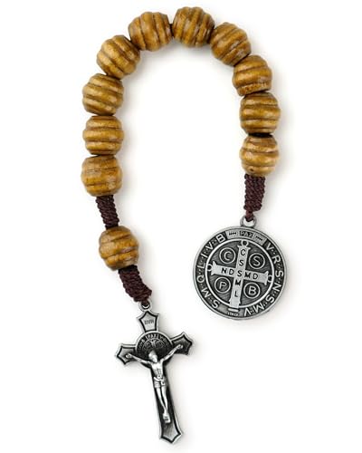 8 Inch Wooden Pocket Rosary for Men, Rosario with Saint Benedict Medal Black