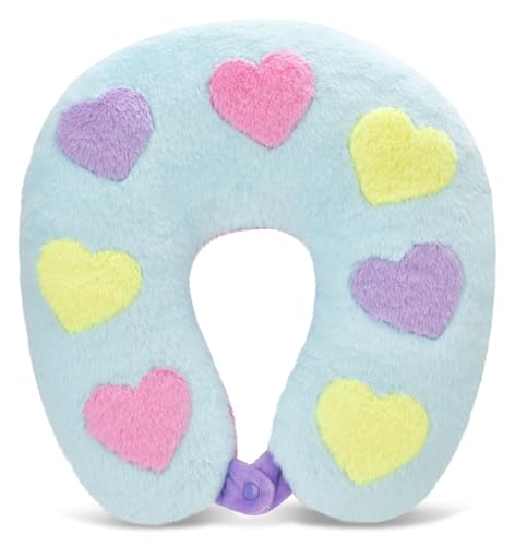 iscream Plush Furry 13" Neck Support Pillow for Comfort and Travel - Color Block Hearts