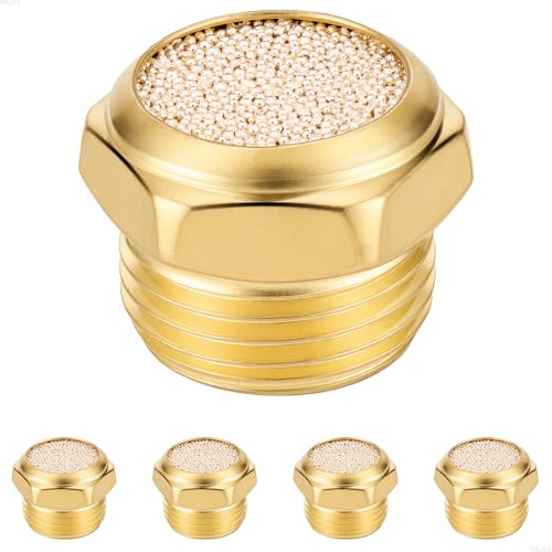 VIILOCK 3/8-inch NPT brass pneumatic muffler, sintered bronze silencer with male threaded fitting, 5-piece set