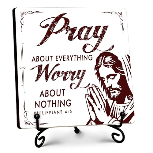 Rustic Christian Gifts for Men, Bible Verse Wood Plaque Prayer Room Decor, Inspirational Religious Gifts for Men Woman, Christian Decor for Home Office Shelf Decoration-5x5 Inch white pray