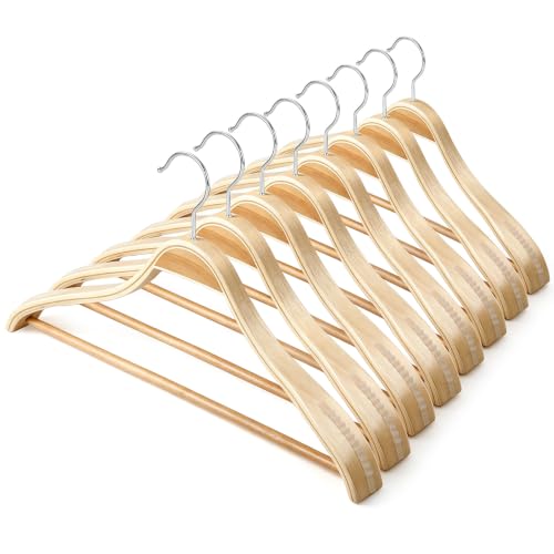 TOPIA HANGER 8 Pack Wide Shoulder Wooden Suit Hangers for Men Women Natural