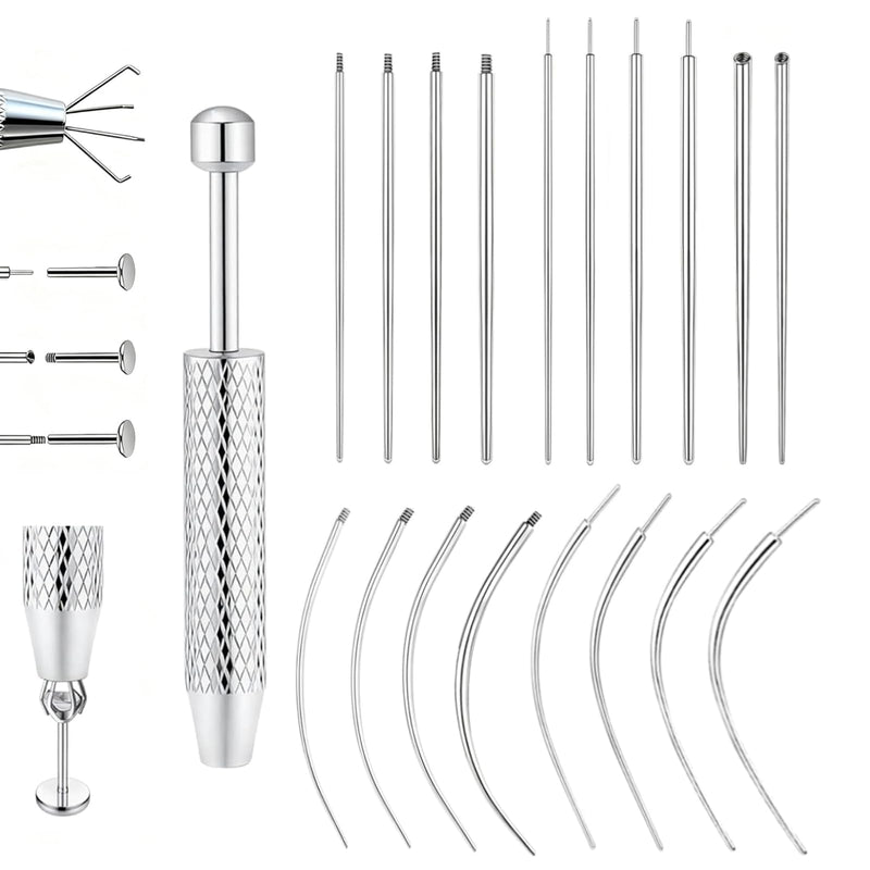 Zidoley Piercing Insertion Aid Set, 19-Piece Insertion Aid Accessories, 14G 16G 18G 20G Piercing Needles and Ball Unscrewers, Changing Aid Tool for Ear, Nose, Lip, Belly, Tongue
