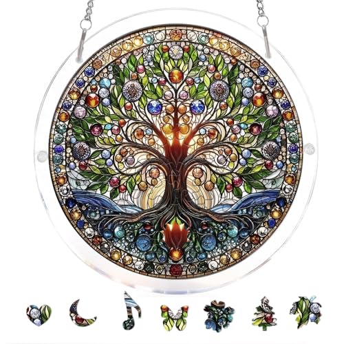 Acrylic Jigsaw Puzzle Suncatcher, Stained Glass Suncatcher Puzzle Tree