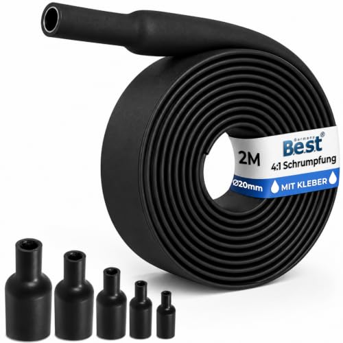 Heat Shrink Tube 2 m Diameter 20 mm 4:1 Inner Adhesive Waterproof Black PVC | 4:1 shrinkage ratio for strong shrinkage and perfect adaptation to cables, wires and electrical connections. 2m Ø20mm