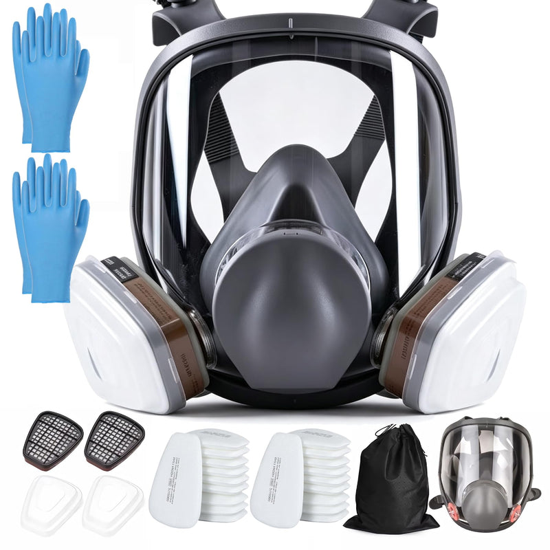 Full Face Respirator Mask with 40mm Activated Carbon Filter 6001CN Filters for Gas, Dust, Spray Paint and Chemicals Mask+6001+20Filters