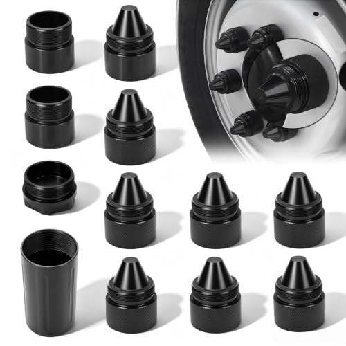 HocvrlX 12-pack black and silver aluminum alloy cone-shaped lug nuts, 1.375 x 24 thread pattern