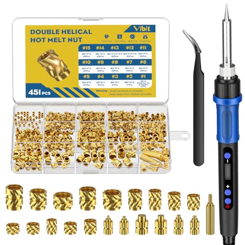 Vibit 451-piece threaded nut inserts set with 100W soldering iron kit for 3D printing