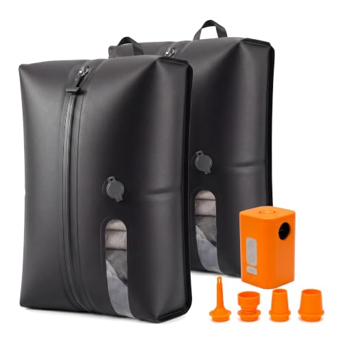 Travel Vacuum Bags with Pump, 18L Carry On Size Vacuum Compression Bags for Travel, Reusable Space Saver Luggage Vacuum Seal Kit with Rechargeable Electric Pump，Black Set (2-Pack) black 2 Pack-Black