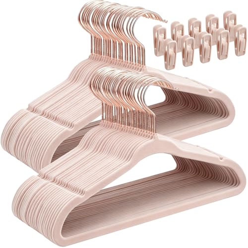 Kids Velvet Hangers with Clips, Kids Hangers 14 Inch, Pink, 50 Pack