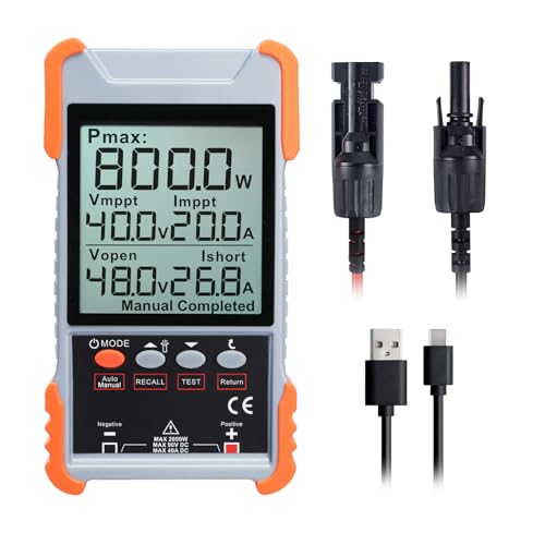DANOPLUS solar panel tester MPPT meter with backlit LCD, 2000W power rating and rechargeable photovoltaic multimeter