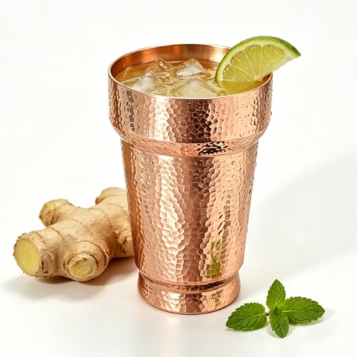 20 oz Pure Copper Cup for Drinking, Thick 2mm Solid Copper Mug, Hand-Hammered Tall Tumbler for Ayurvedic Water & Moscow Mule, Cold-Retentive Copper Glass for Cocktails, Bar & Gift