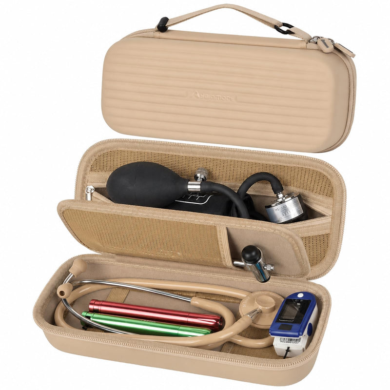 Stethoscope Case with Deep Mesh Pocket-Holds Blood Pressure Cuff & Accessories, Fits 3M Littmann Classic III-Compact Medical Organizer for Nurses, EMTs & Students-Milky Brown Milky Brown