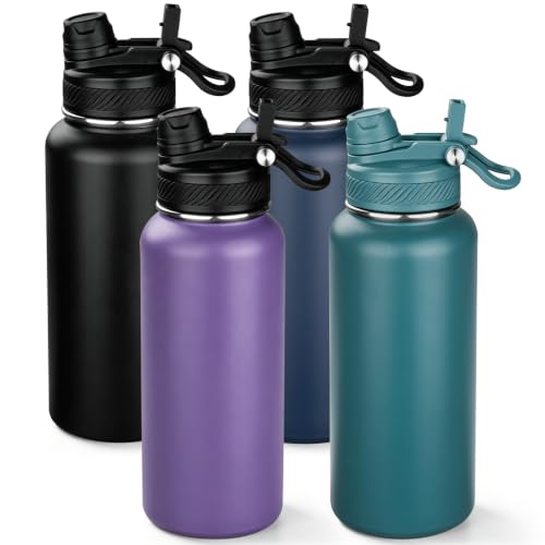 32 oz Insulated Water Bottle with Leak-proof 2-in-1 Straw and Spout Lid,Stainless Steel Sports Water Bottle with Handle,Double Wall Vacuum Metal Water Flask for Travel(Black-Navy blue-Purple-Indigo,4) 32 Ounces Black-Navy blue-Purple-Indigo