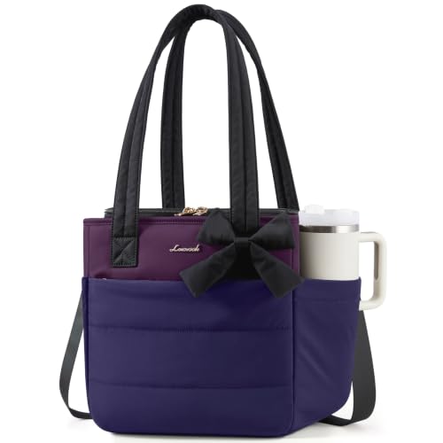 LOVEVOOK Insulated Lunch Bag Women Stylish Puffy Adult Lunch Box Cooler Bag Large-16L Dark Blue Purple