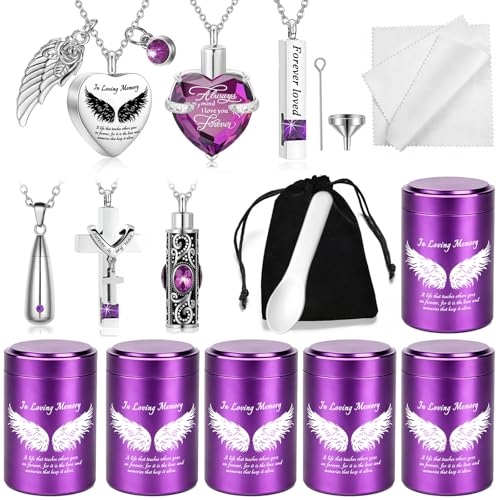 12Pcs Small Urn Cremation Jewelry Necklaces for Ashes Stainless Steel Keepsake Urns Memorial Locket Mini Ash Holders Waterproof for Human Adult Female Male Family Loved One ﻿ (12Pcs-Purple) 12pcs-purple