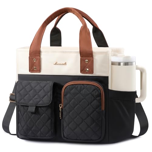 LOVEVOOK Insulated Lunch Box for Women,Large Adult Lunch Cooler Bag Women Black/White/Brown - Quilted Stitch 18L (Extra Large)