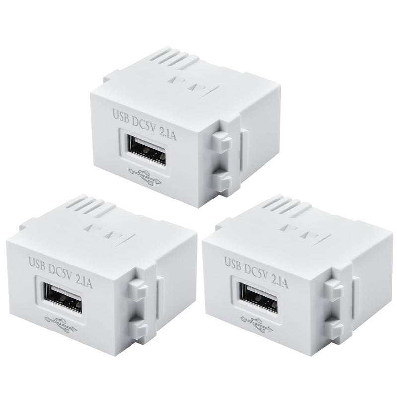 Pack of 3 USB Power Supply Module 230 V to 5 V 2.1 A, USB Socket Flush-Mounted Power Supply Switch Adapter for Smartphones Tablets and Devices, Compact Installation Adapter | Einbau USB Ladeadapter, Kompakt für Smartphone Tablet USB Geräte, Plug & Play...