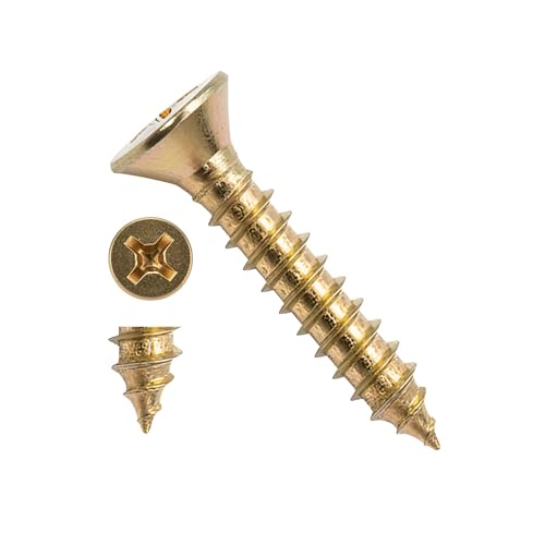 FINSBURY HARDWARE #12 x 1-1/2 inch solid brass flat head Phillips wood screws, 16 pack