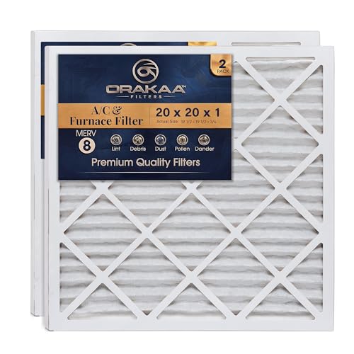 ORAKAA 20x20x1 Inches Air Filter MERV 8, AC Furnace Air Filter Replacement, Pleated HVAC Filters for Home, Dust Pollen Lint Dander, Premium Quality - 2 Pack 20" x 20" x 1"