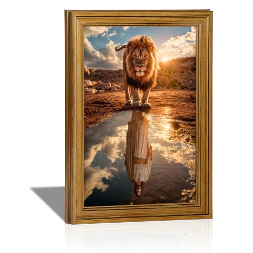 Lion of Judah Jesus Wall Art, Gold Framed Christian Decor, 12x16 inch 16"L x 12"W