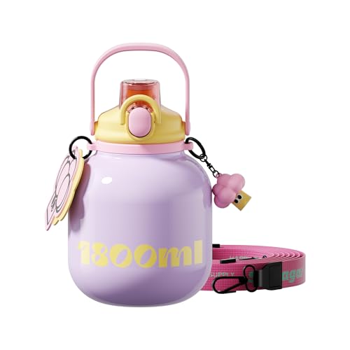 60 oz Half Gallon Insulated Water Bottle with Straw, Purple 60 Ounces