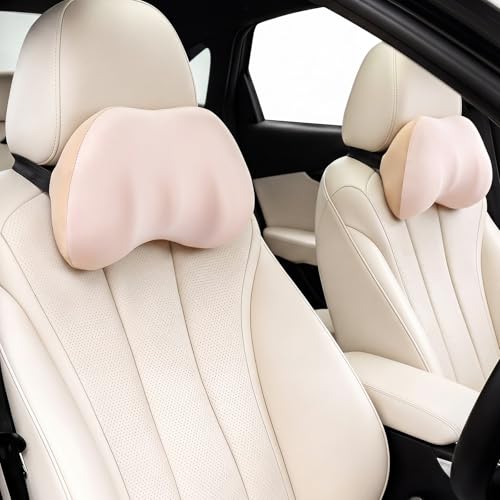Macarrie 2 Pack Car Neck Pillow Memory Foam Headrest Pillow Car Seat Neck Cushion Ice Silk Decorative Support Accessories for Driving Travel Office Airplane Commute (Pink) Pink