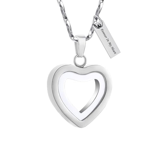 Heart Locket Urn Necklace For Ashes Cremation Jewelry For Pet Lovers Silver-Forever In My Heart