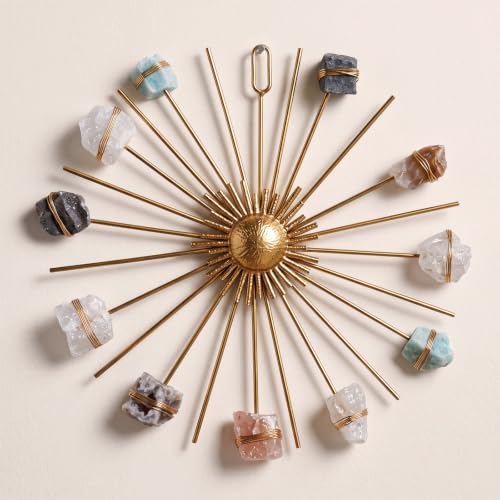 Marsui Sunburst Crystal Wall Decor, Gold Metal Sun Wall Art with Natural Chakra Stones, Boho Celestial Hanging for Bedroom Living Room Meditation, Summer Modern Spiritual Home Decor Gift for Women