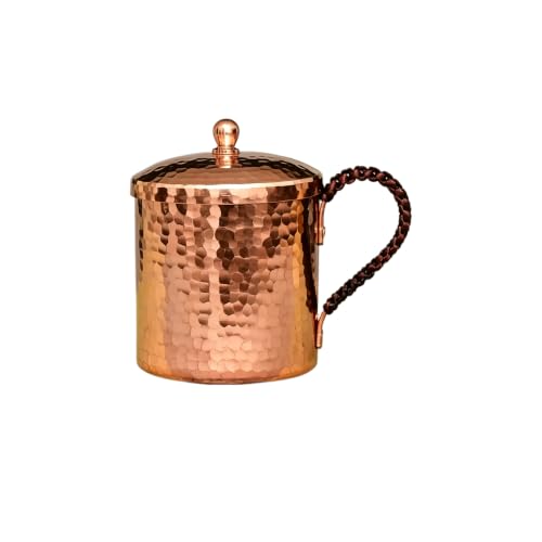 18.8 Ounce Hammered Copper Mug with Lid – Solid Copper Tumbler for Water, Detox, and Wellness – Ayurvedic Gift for Meditation, Camping, or Everyday Use 18.8 Ounces
