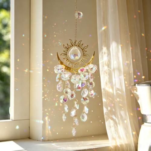 AB Color Sun Moon Celestial Crystal Sun Catcher Window Hanging Ornament Ab