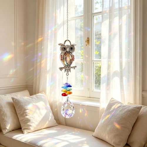 Chakra Owl Crystal Sun Catcher Window Hanging Ornament