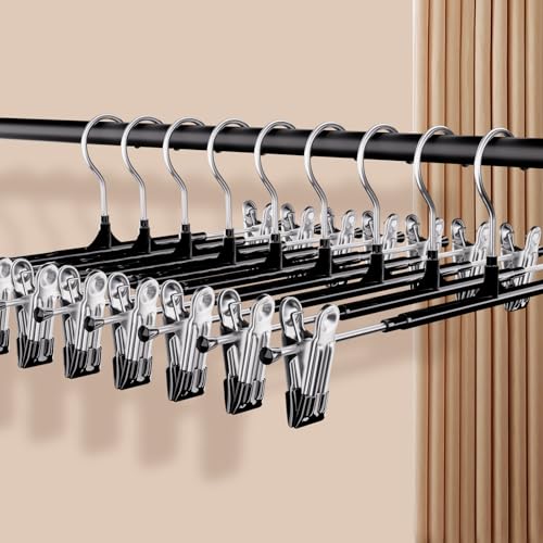Pants Hangers with Clips 20 Pack Non-Slip Skirt Hangers 12 Inch, Black 20PCS