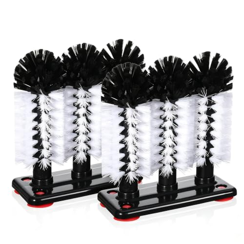 Etmdoeve 2-pack glass cup washer brush with suction base and 3-brush bottle cleaner