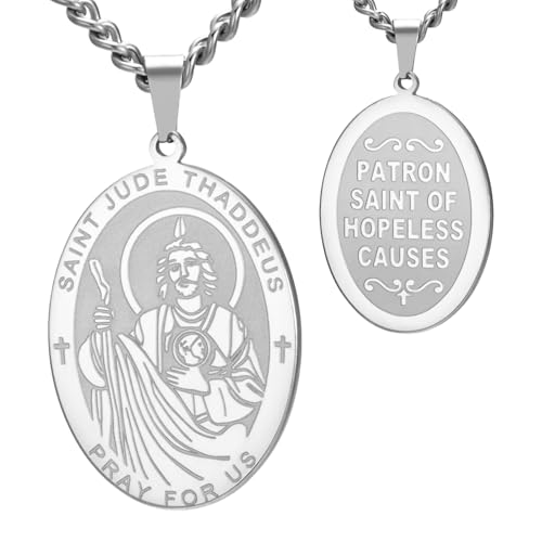 LIKGREAT Saint Jude Necklace Patron St Medals Amulet Pendant Religious Protection Jewelry for Men Women sliver