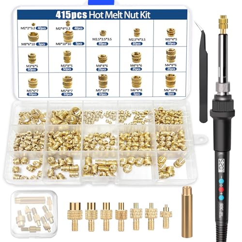425-Piece Threaded Inserts Soldering Tips Set, LCD Adjustable Temperature Soldering Iron 180-500°C with 7 Soldering Tips & Soldering Tip Adapter, 415 Thread Inserts M2/M2.5/M3/M4/M5/M6/M8 for 3D | 7stk Lötspitzen, Soldering Tip Adapter, LCD Einstellbar...