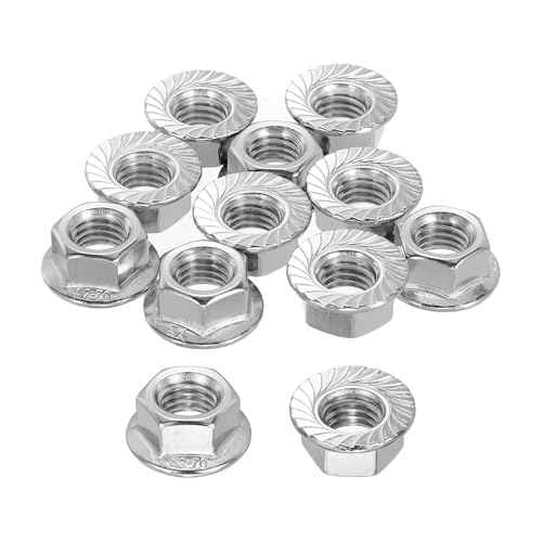 Kozelo 50-piece M10-1.5 serrated flange hex nuts in bright silver 304 stainless steel finish