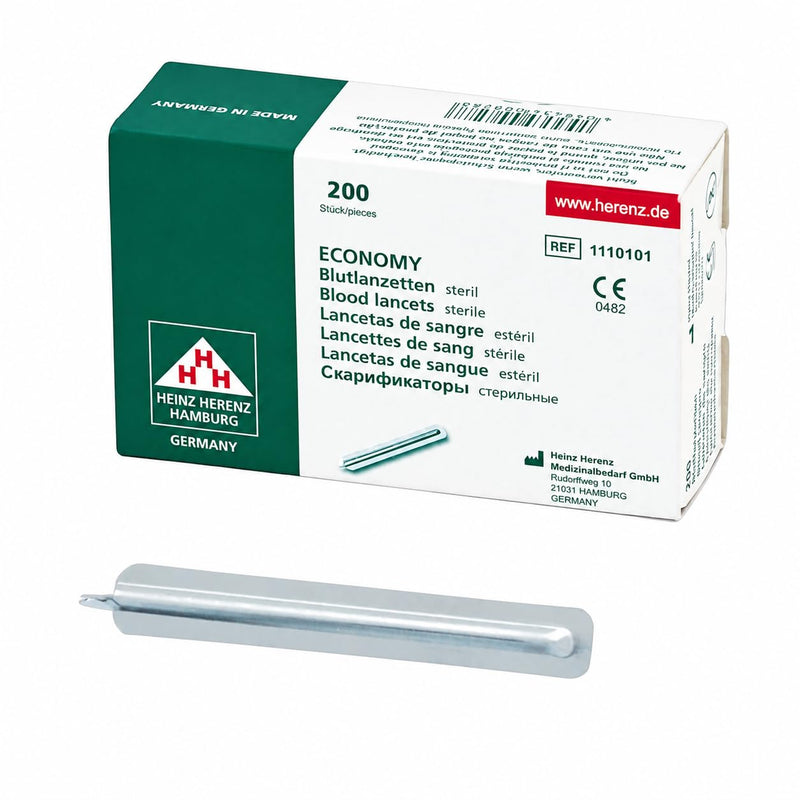 Blood Lancets 200 per Box - Sterile Lancets for Blood Glucose Measurement - Milia Lancets / Milia Lancets Stainless Steel Applications: Acne, Pimples, Ingrown Hair, Splitter. Heinz Herenz