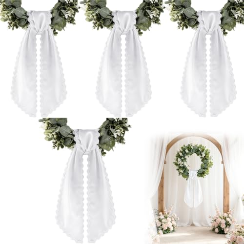 Giesiery 4-pack scalloped wreath sash for front door decor, 55-inch decorative wreath storage for porch and outdoor use