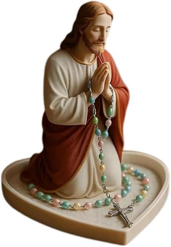 Virgin Mary Rosary Holder Statue, Resin Blessed Mother Figurine for Prayer Beads and Small Jewelry, Catholic Home Altar Decor, Religious Gift for Women and Men Cultural