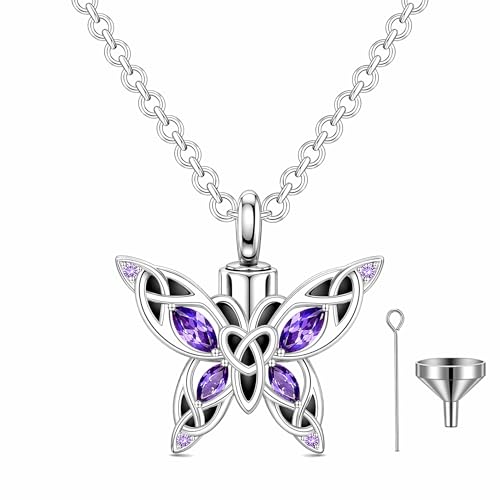 Urn Necklaces for Ashes for Women Butterfly Memorial Jewelry Human Pet Ash Urns Stainless Steel Crystal Pendant Necklace