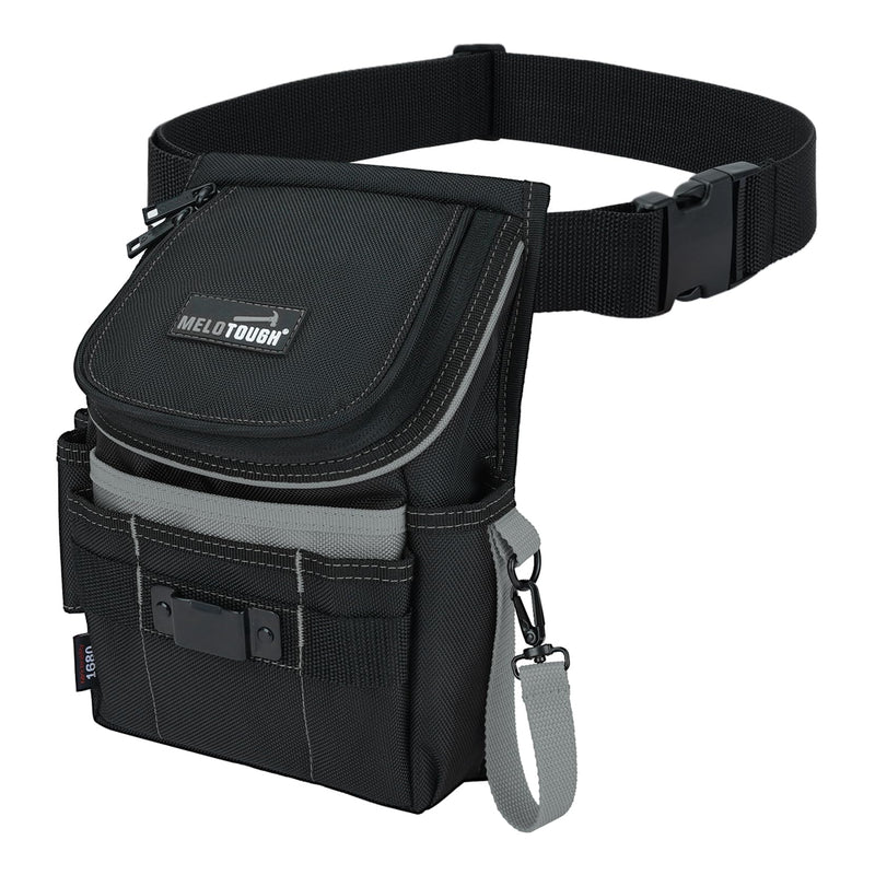 MELOTOUGH Medium Ziptop Tool Pouch with Belt Clip,16-Pocket Heavy Duty Zippered Utility Pouch for Electricians | Tape Measure Clip & Electrical Tape Strap for Carpenters, Plumbers, HVAC Grey Pouch + Belt