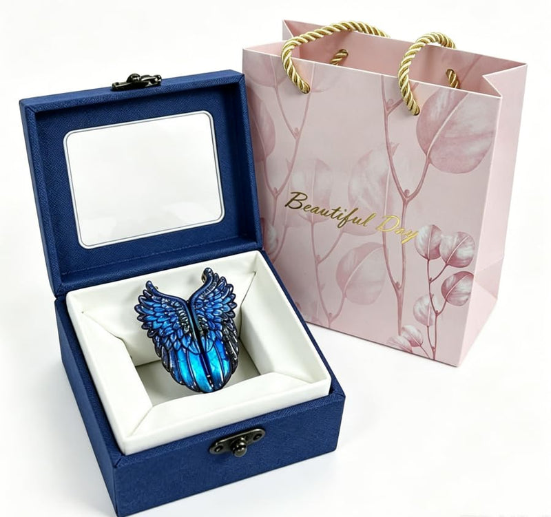 Labradorite Hand‑Carved Angel Wings Crystal Pendant Ornament with Gift Box